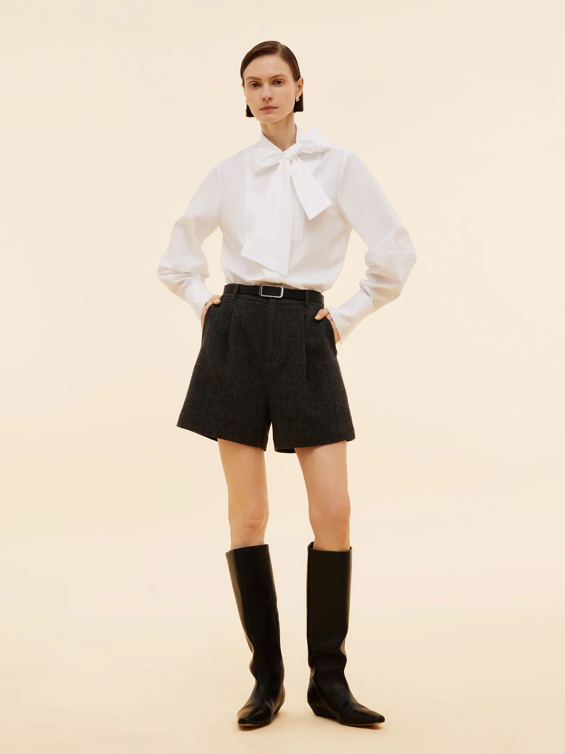 Bow Tie Front Balloon Sleeve Women Loose Shirt sold by Goelia product image thumbnail 2