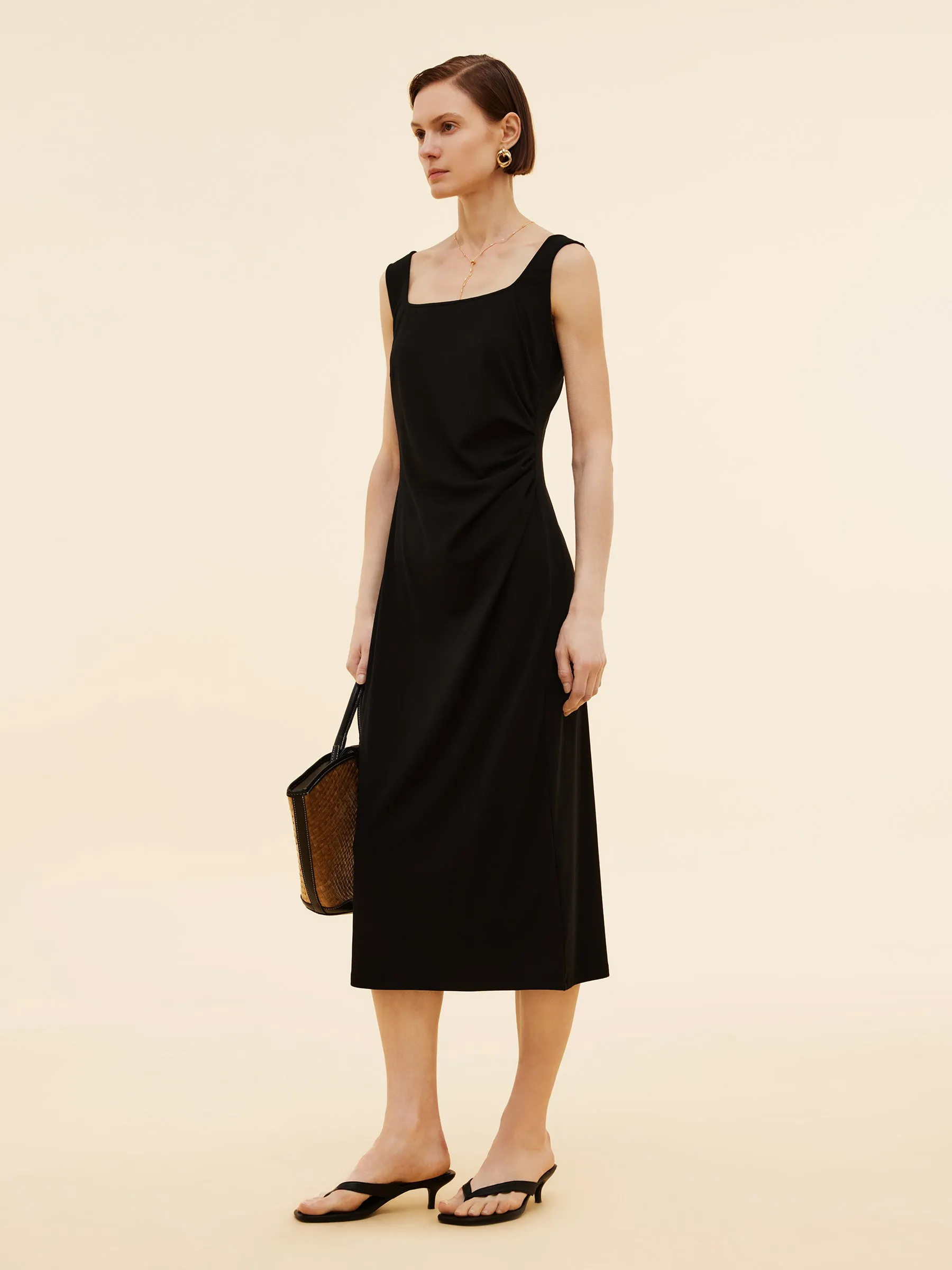 Side Pleat Square Neck Women Sleeveless Knit Maxi Dress sold by Goelia product image thumbnail 2