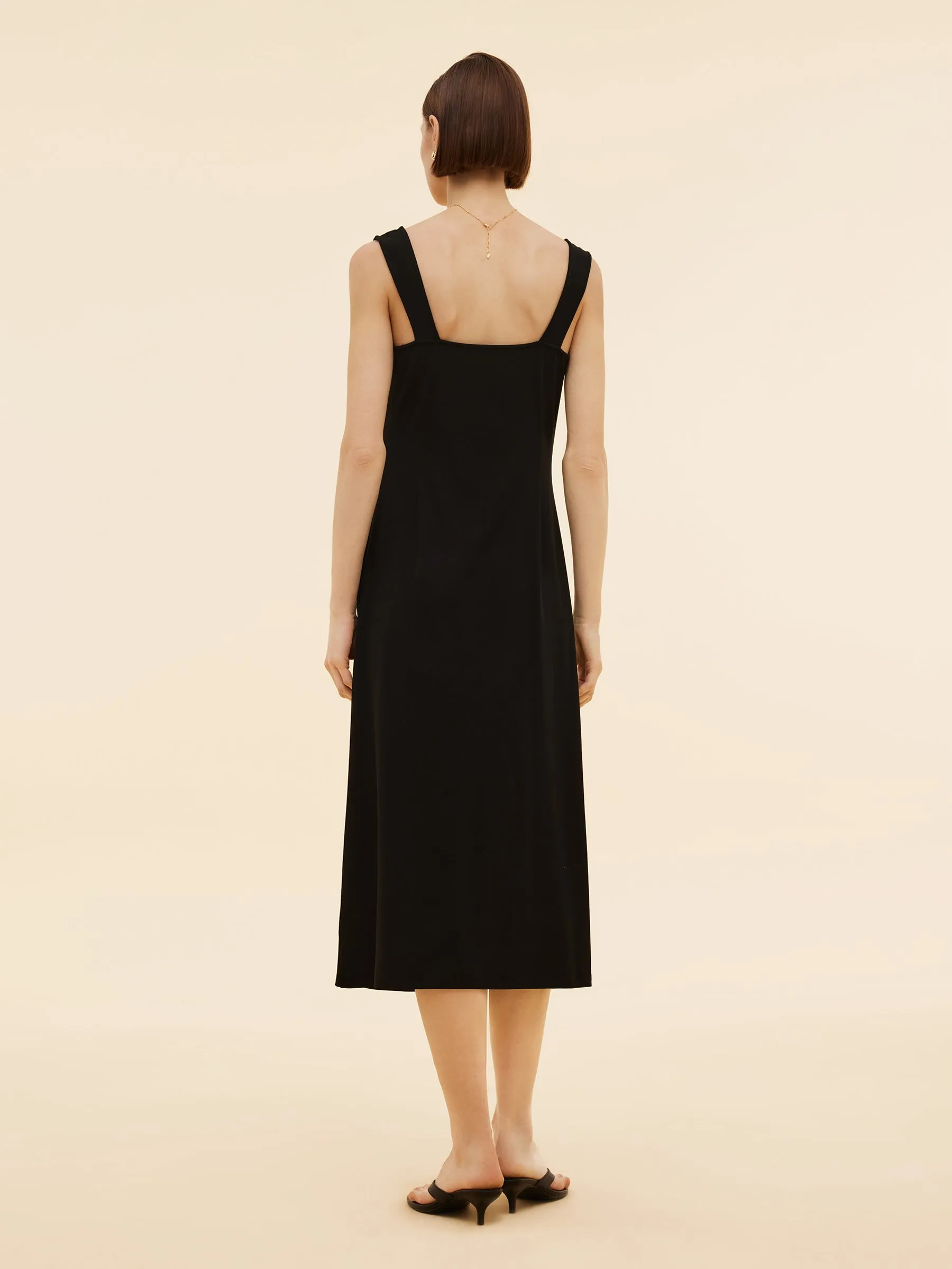 Side Pleat Square Neck Women Sleeveless Knit Maxi Dress sold by Goelia product image thumbnail 3