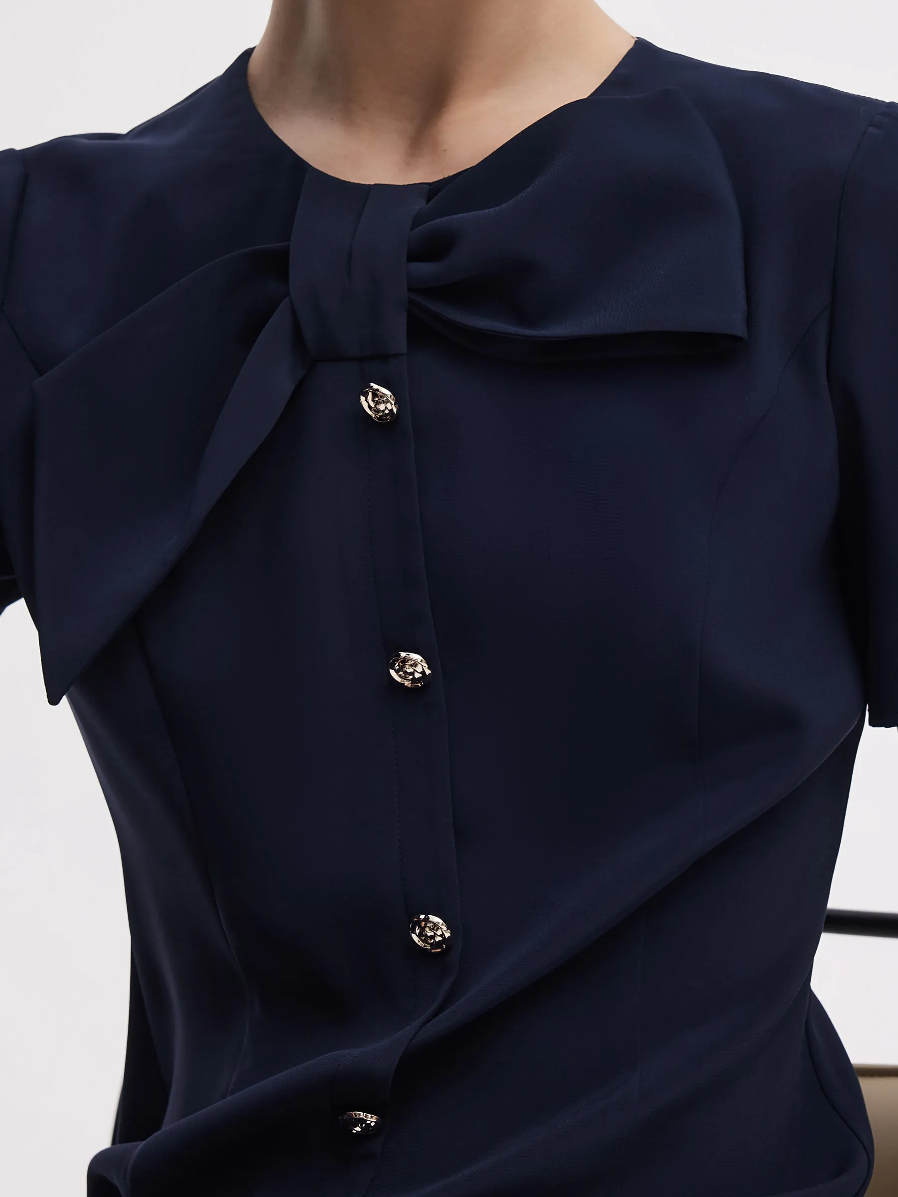 Triacetate Bowknot Women Gathered Waist Midi Dress sold by Goelia product image thumbnail 5