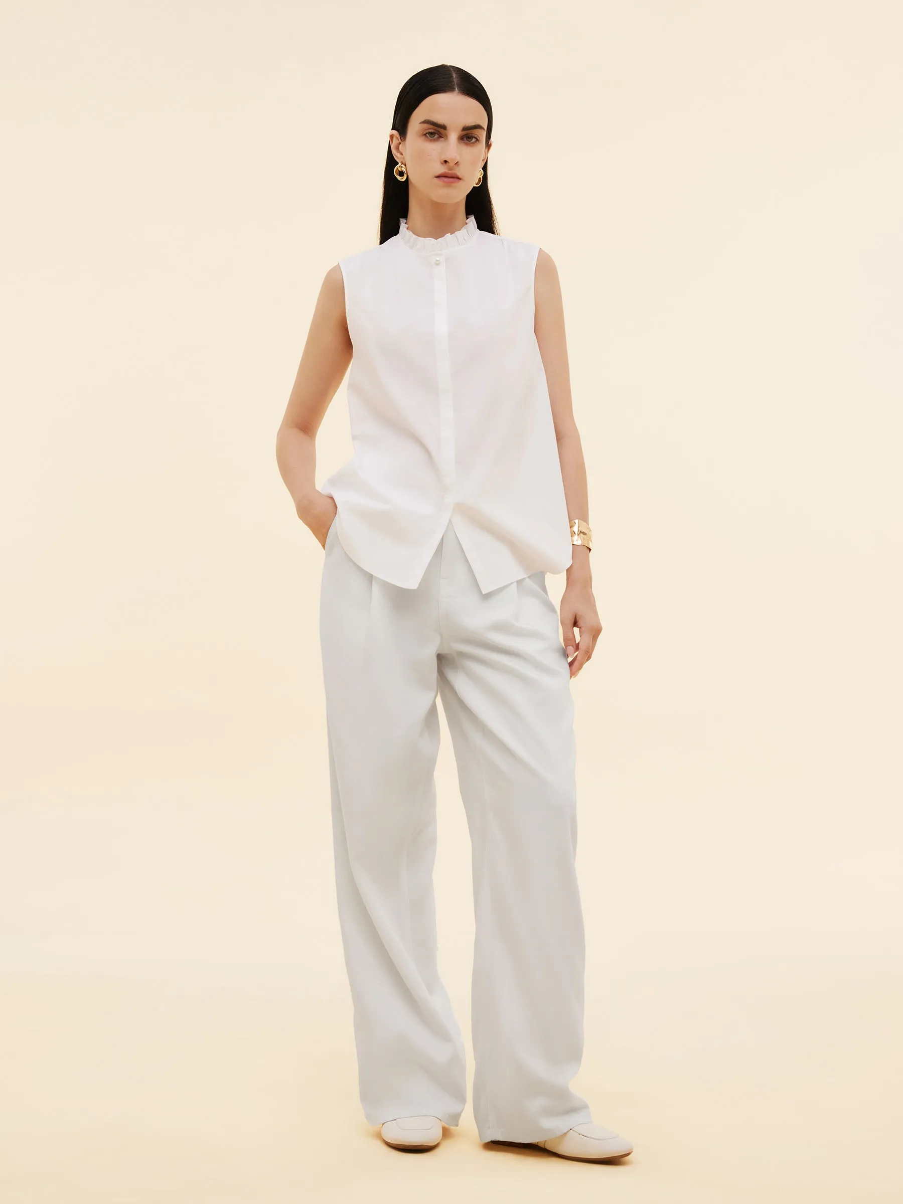 Ruffle Collar Women Sleeveless Shirt sold by Goelia product image thumbnail 2