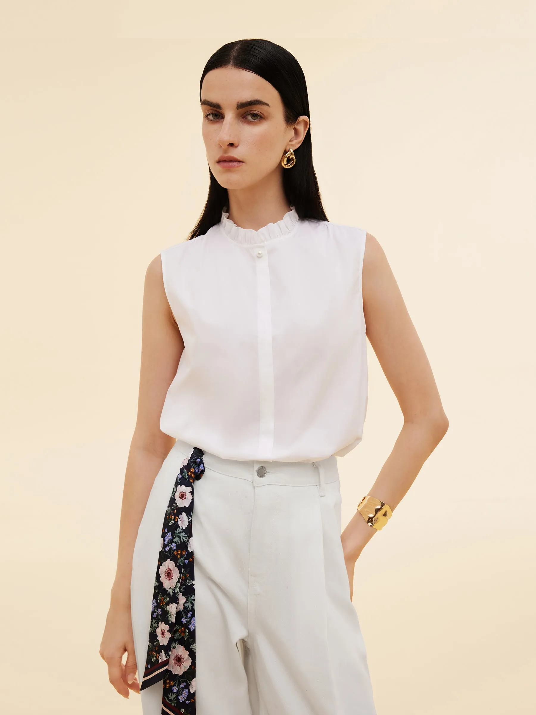 Ruffle Collar Women Sleeveless Shirt sold by Goelia