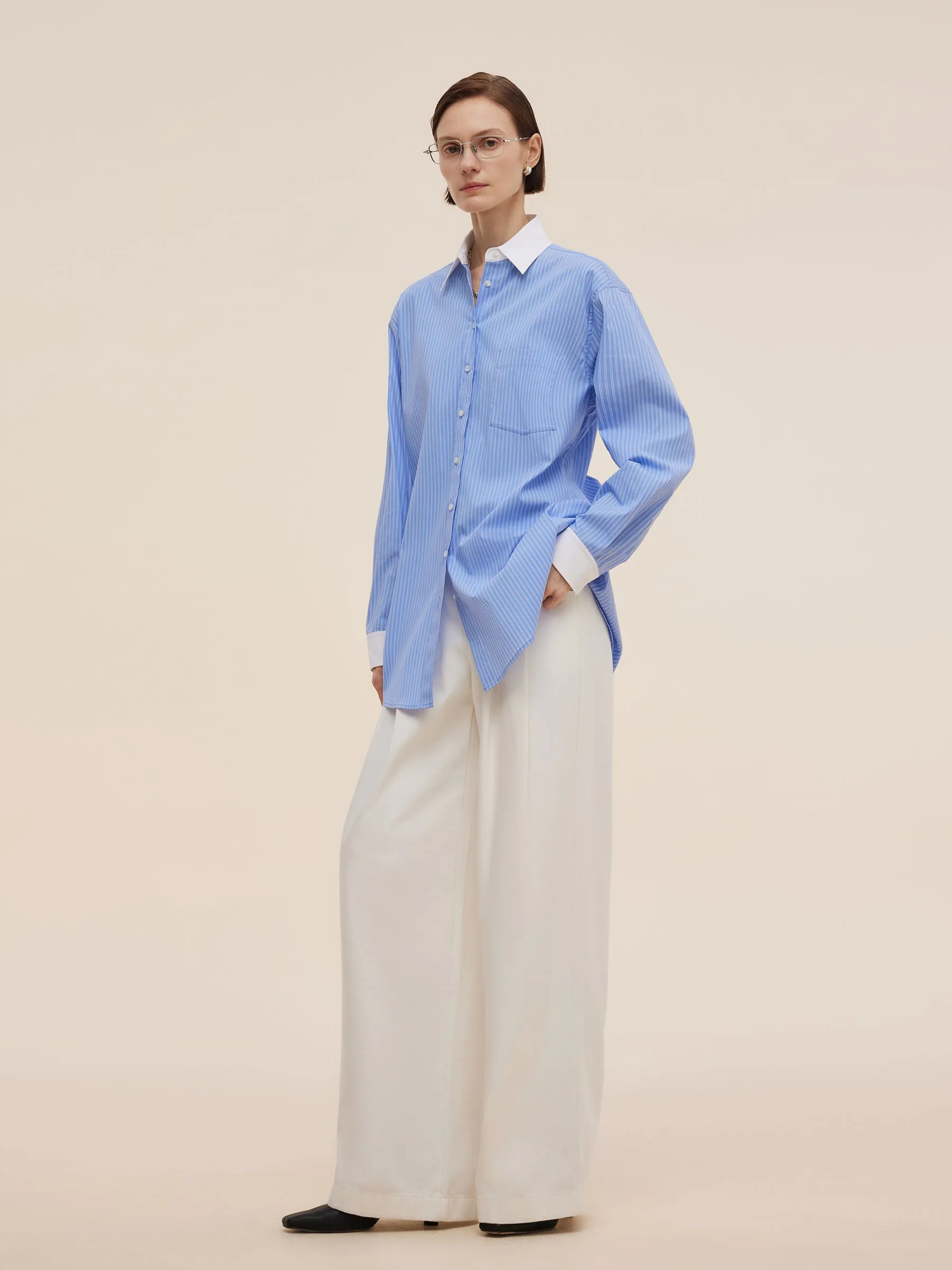 Color Block Stripe Women Oversized Shirt sold by Goelia product image thumbnail 4