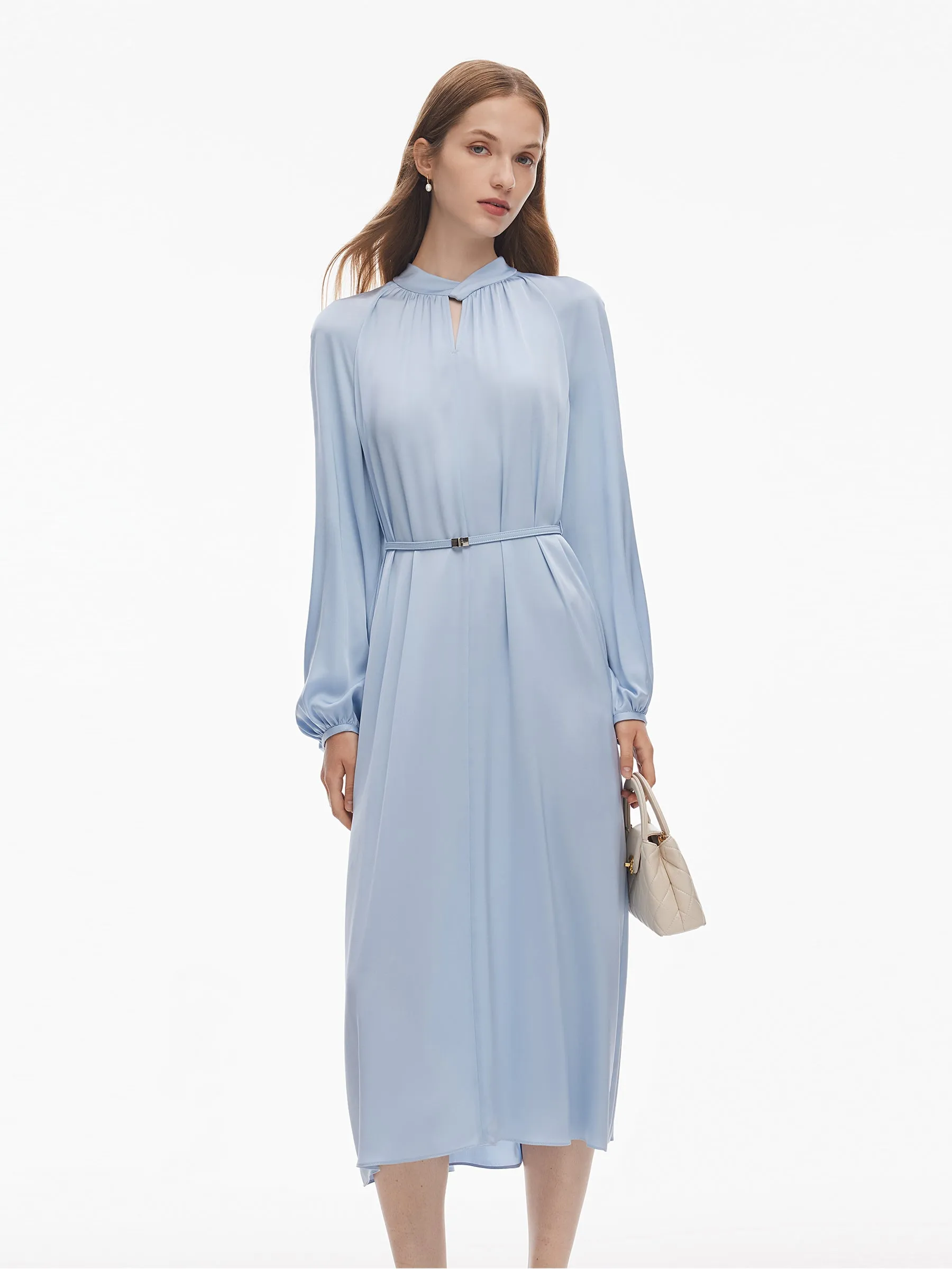 22MM Mulberry Silk Women Long Sleeve Maxi Dress With Belt sold by Goelia