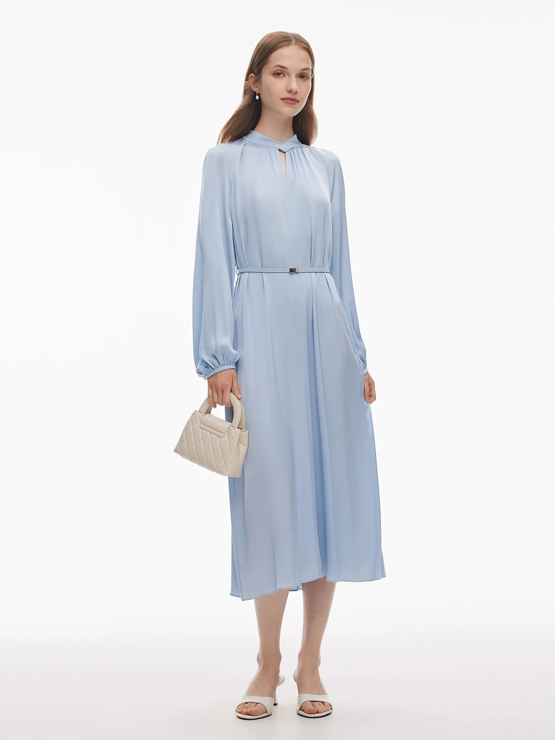 22MM Mulberry Silk Women Long Sleeve Maxi Dress With Belt sold by Goelia product image thumbnail 2