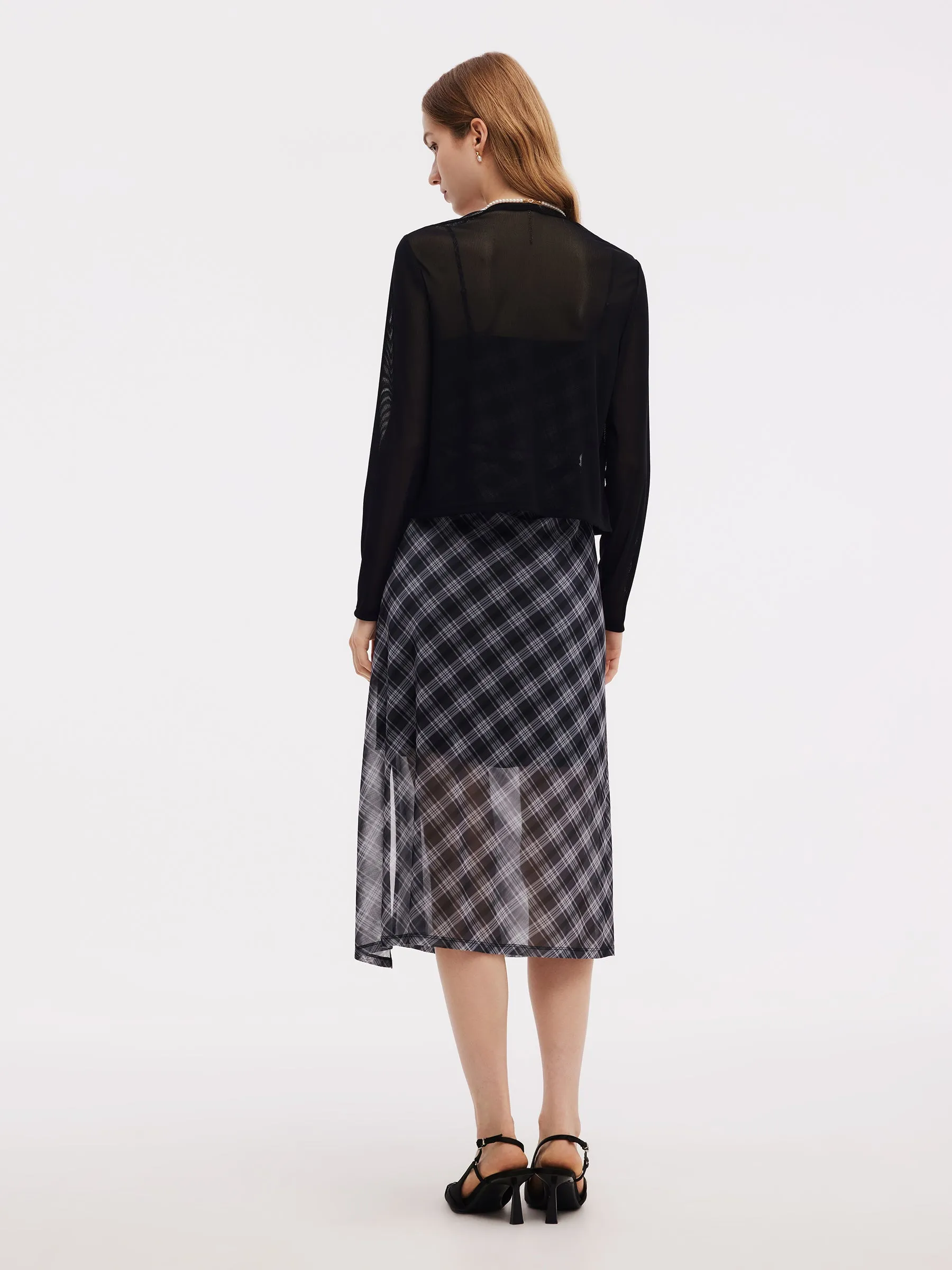 Plaid Adjustable Straps Slip Midi Dress And Cardigan Two-Piece Set sold by Goelia product image thumbnail 4