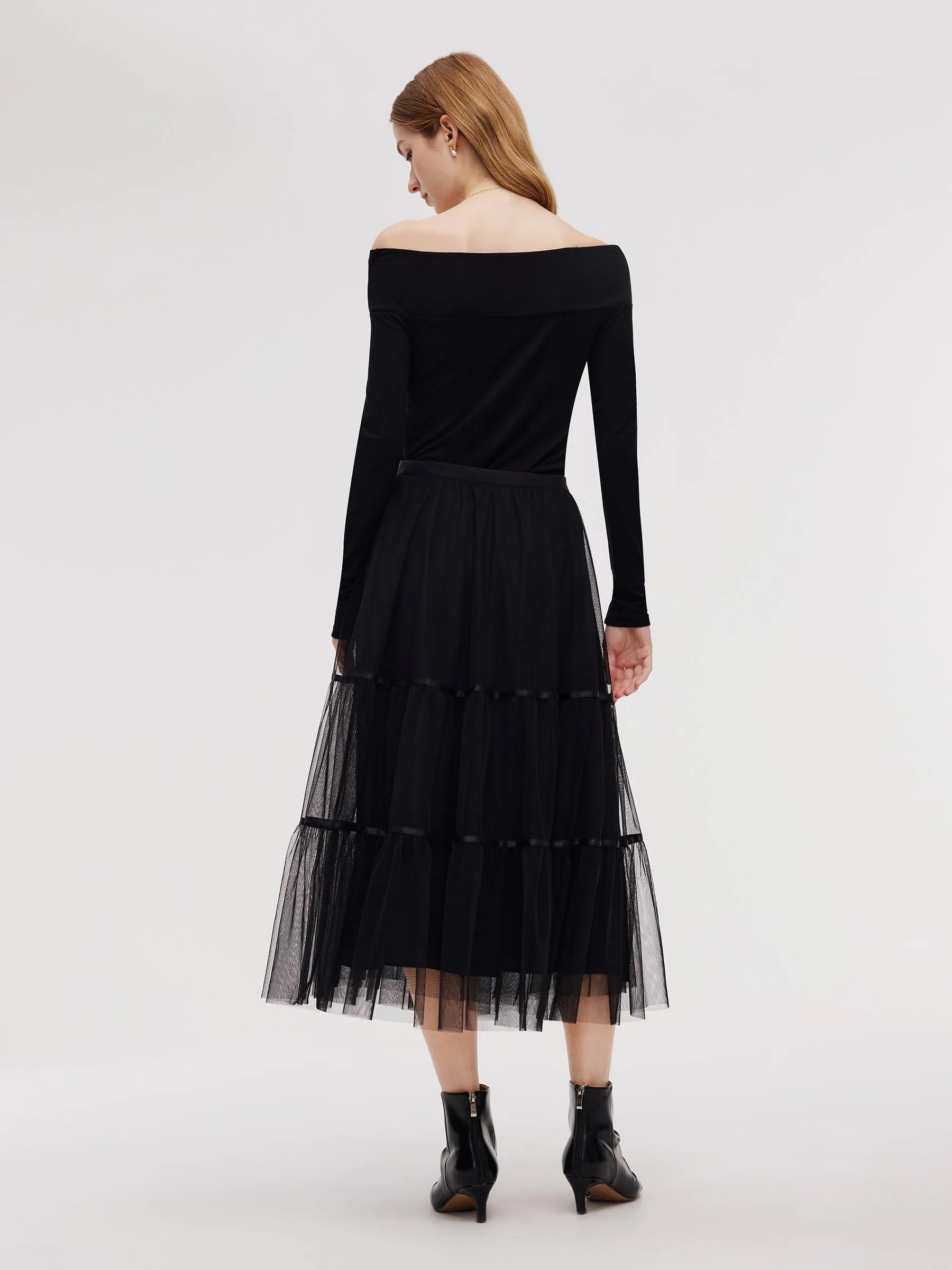 Mesh Tiered Women Elastic Waist Skirt sold by Goelia product image thumbnail 4