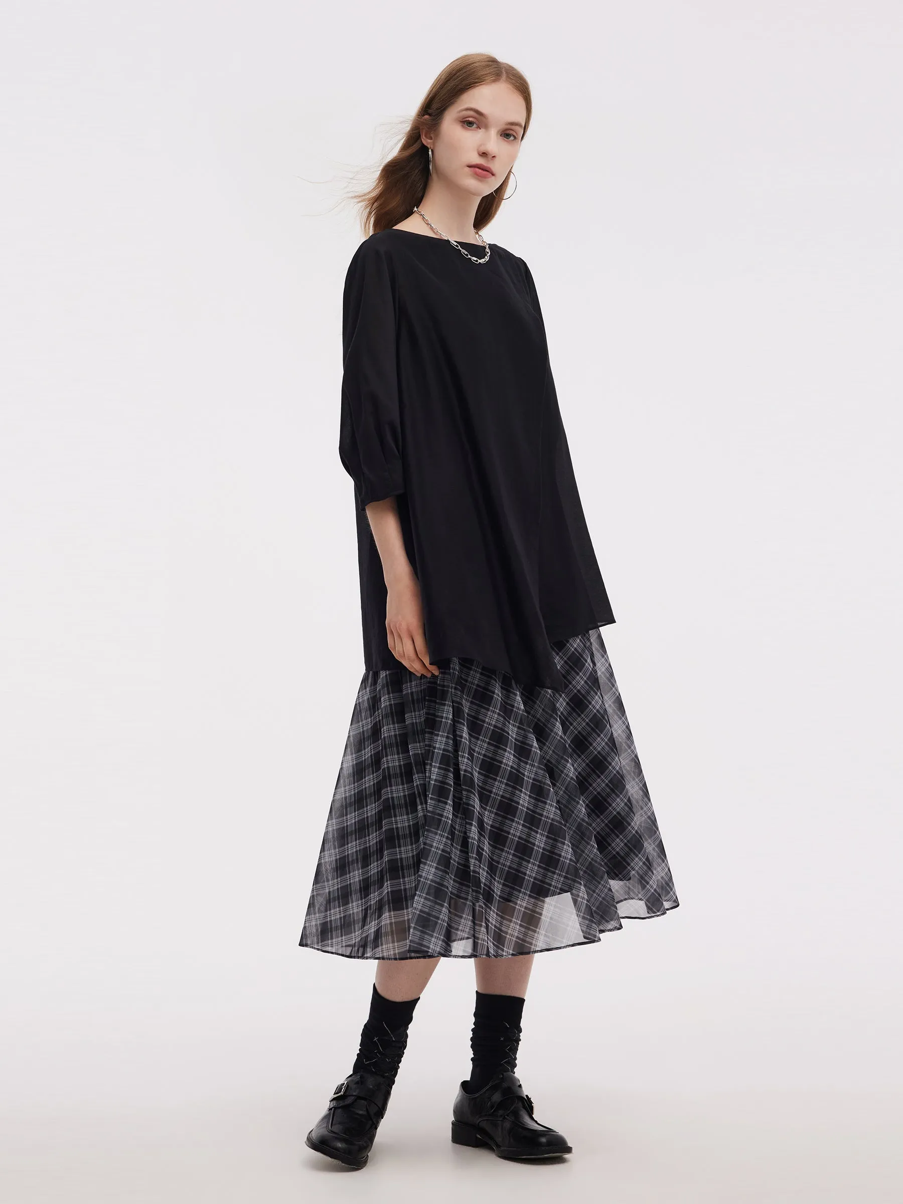 Lyocell Blend Top And Sleeveless Plaid Maxi Dress Two-Piece Set sold by Goelia product image thumbnail 5