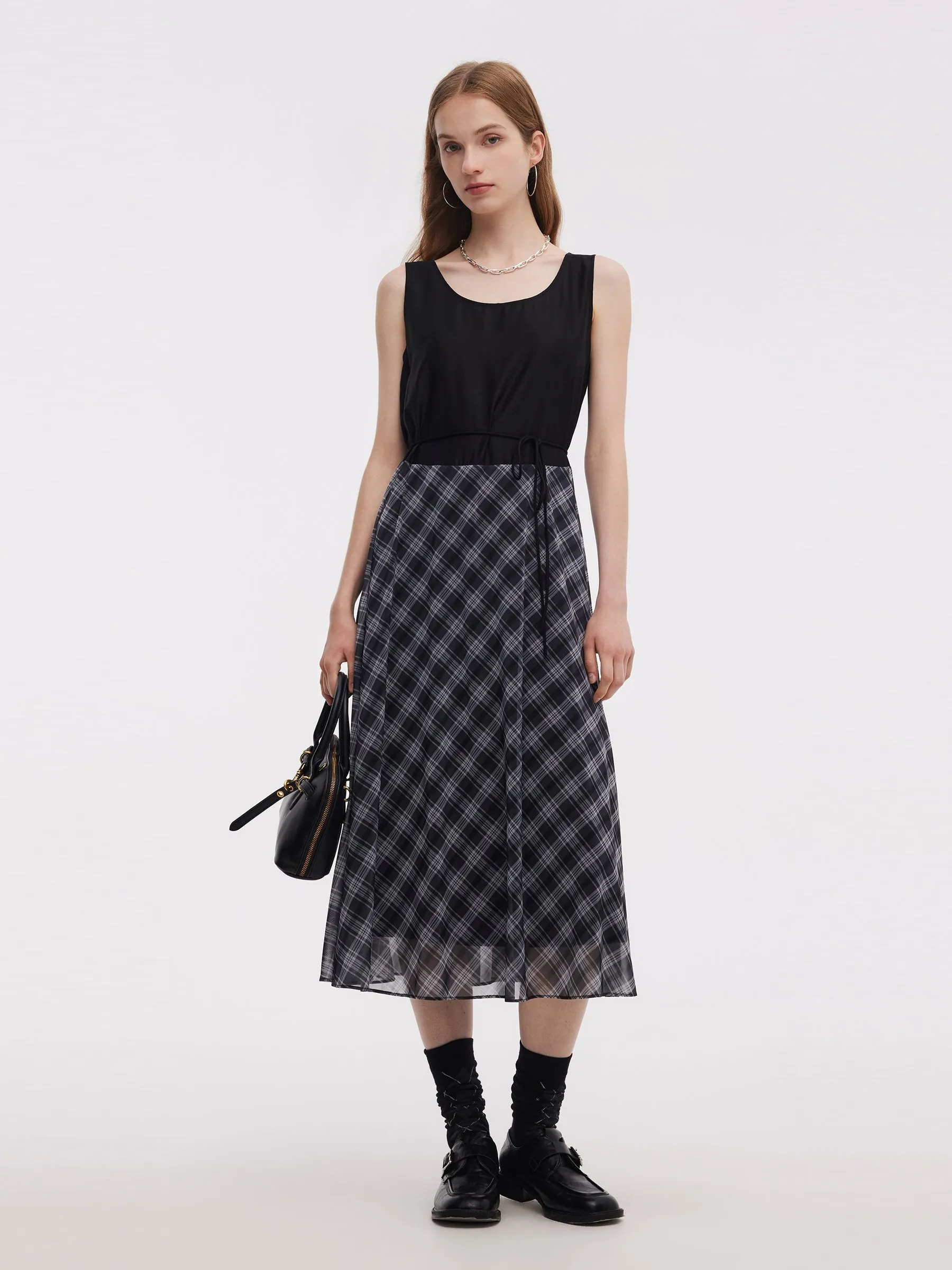 Lyocell Blend Top And Sleeveless Plaid Maxi Dress Two-Piece Set sold by Goelia product image thumbnail 3