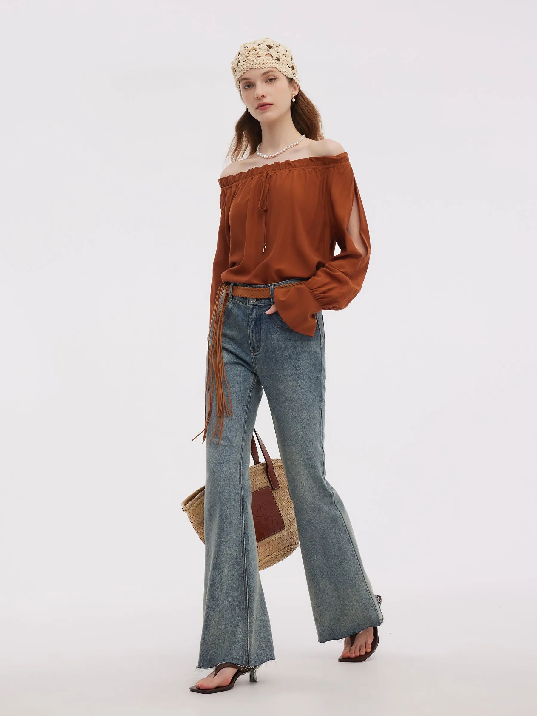 Tencel Acetate Blend Women Off Shoulder Blouse sold by Goelia product image thumbnail 4