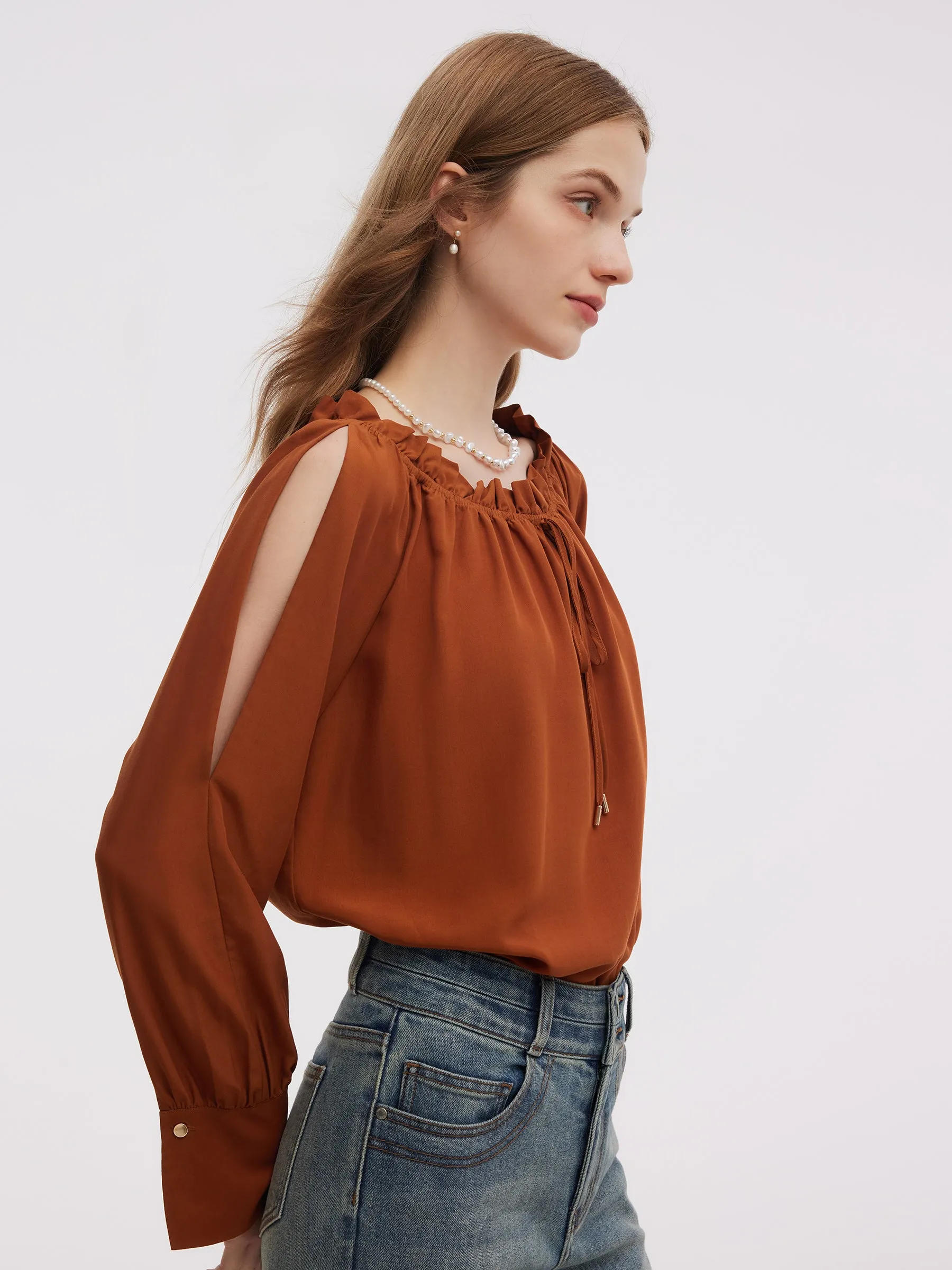 Tencel Acetate Blend Women Off Shoulder Blouse sold by Goelia product image thumbnail 2