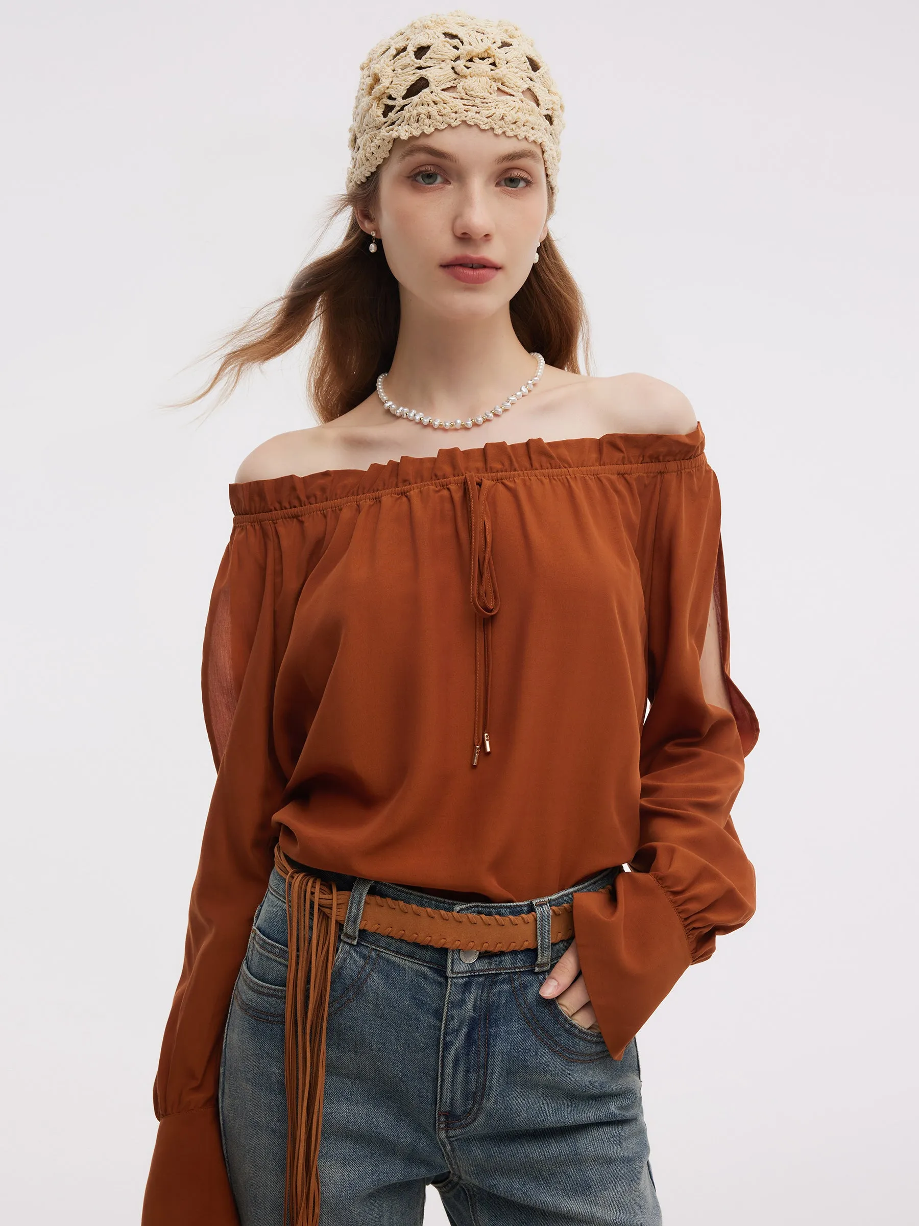Tencel Acetate Blend Women Off Shoulder Blouse sold by Goelia