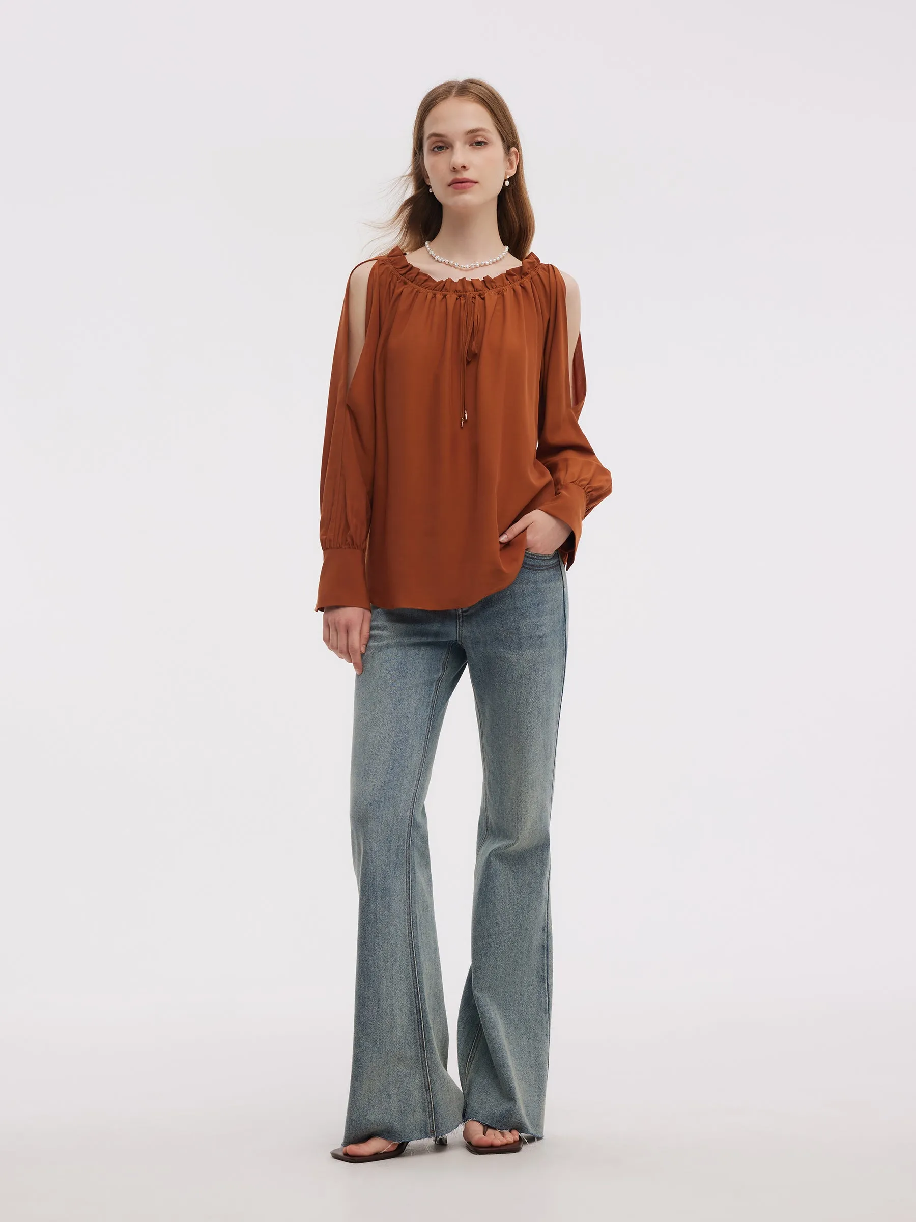 Tencel Acetate Blend Women Off Shoulder Blouse sold by Goelia product image thumbnail 3