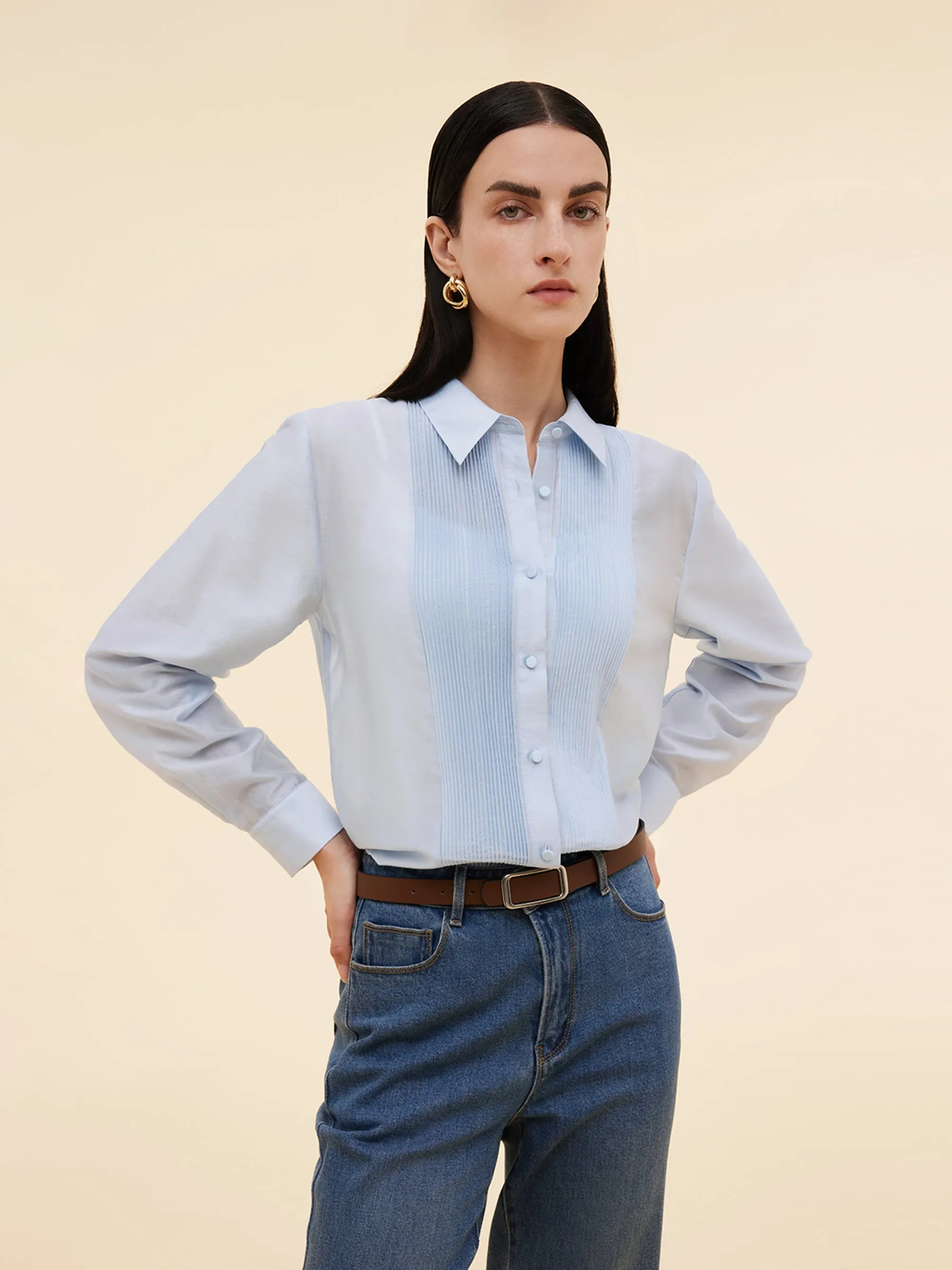 Tencel Blend Pleat Front Women Shirt sold by Goelia product image thumbnail 4
