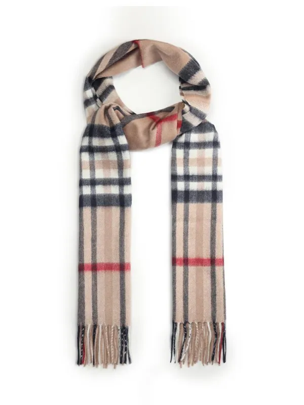 Pure Cashmere Fringe Plaid Scarf sold by Goelia