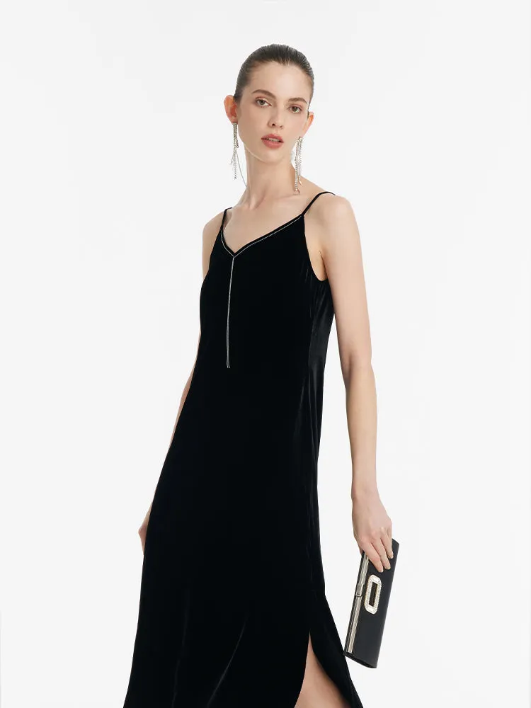 Silk Blend Spaghetti Strap Women Midi Velvet Dress sold by Goelia product image thumbnail 4