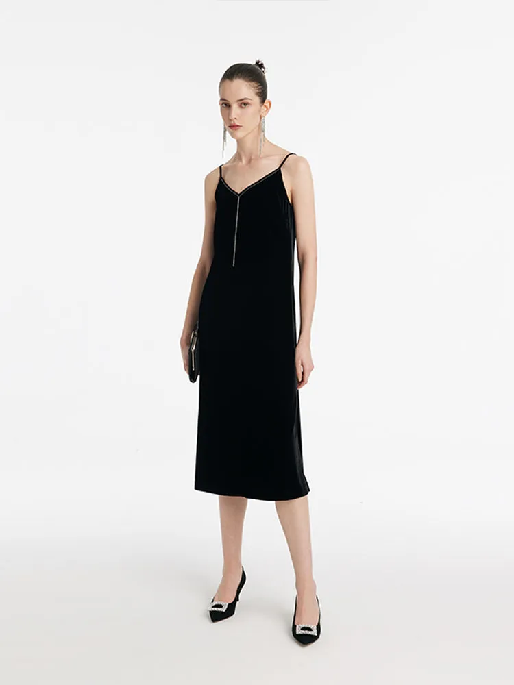 Silk Blend Spaghetti Strap Women Midi Velvet Dress sold by Goelia product image thumbnail 2