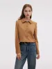 Faux Suede Women Single Breasted Crop Jacket sold by Goelia