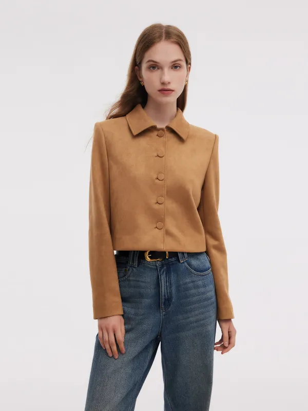 Faux Suede Women Single Breasted Crop Jacket sold by Goelia