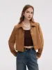 Faux Suede Women Single Breasted Crop Jacket sold by Goelia