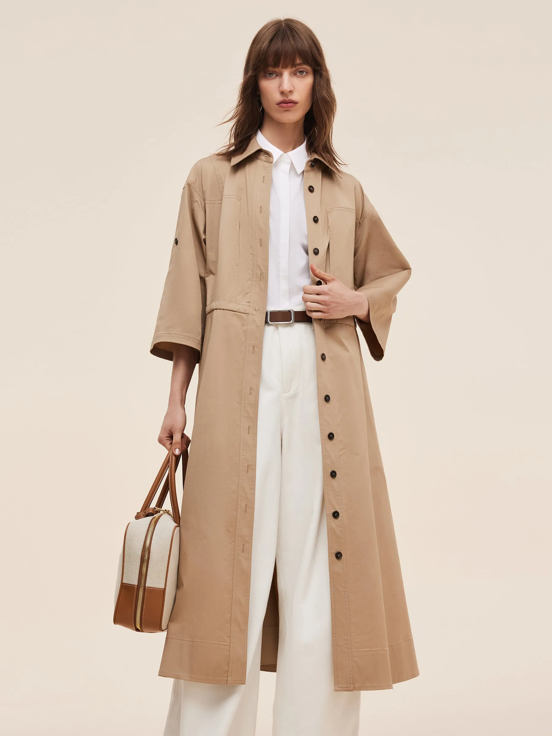Cotton Drawstring Waist Women Trench Coat sold by Goelia product image thumbnail 3