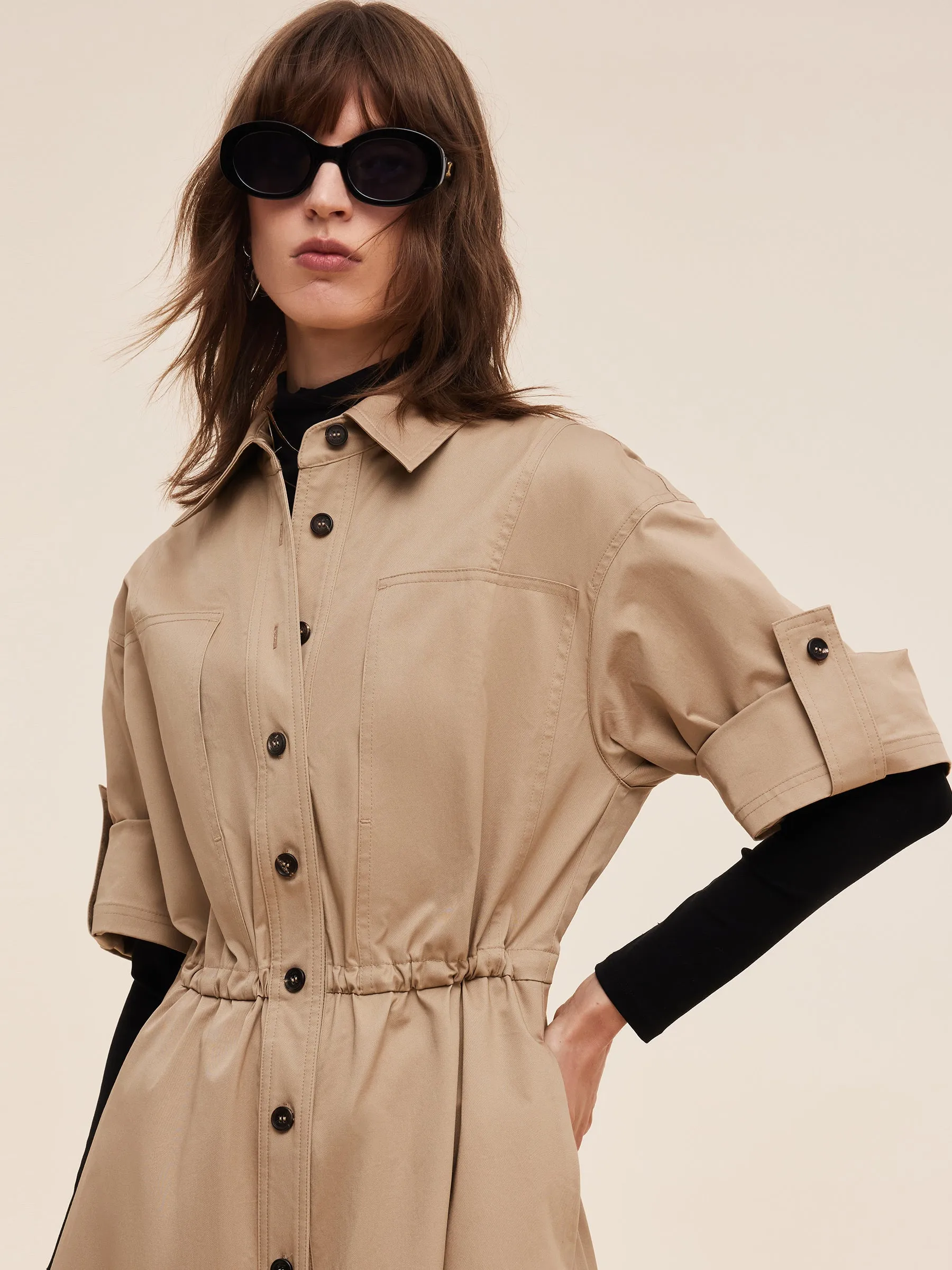 Cotton Drawstring Waist Women Trench Coat sold by Goelia product image thumbnail 5