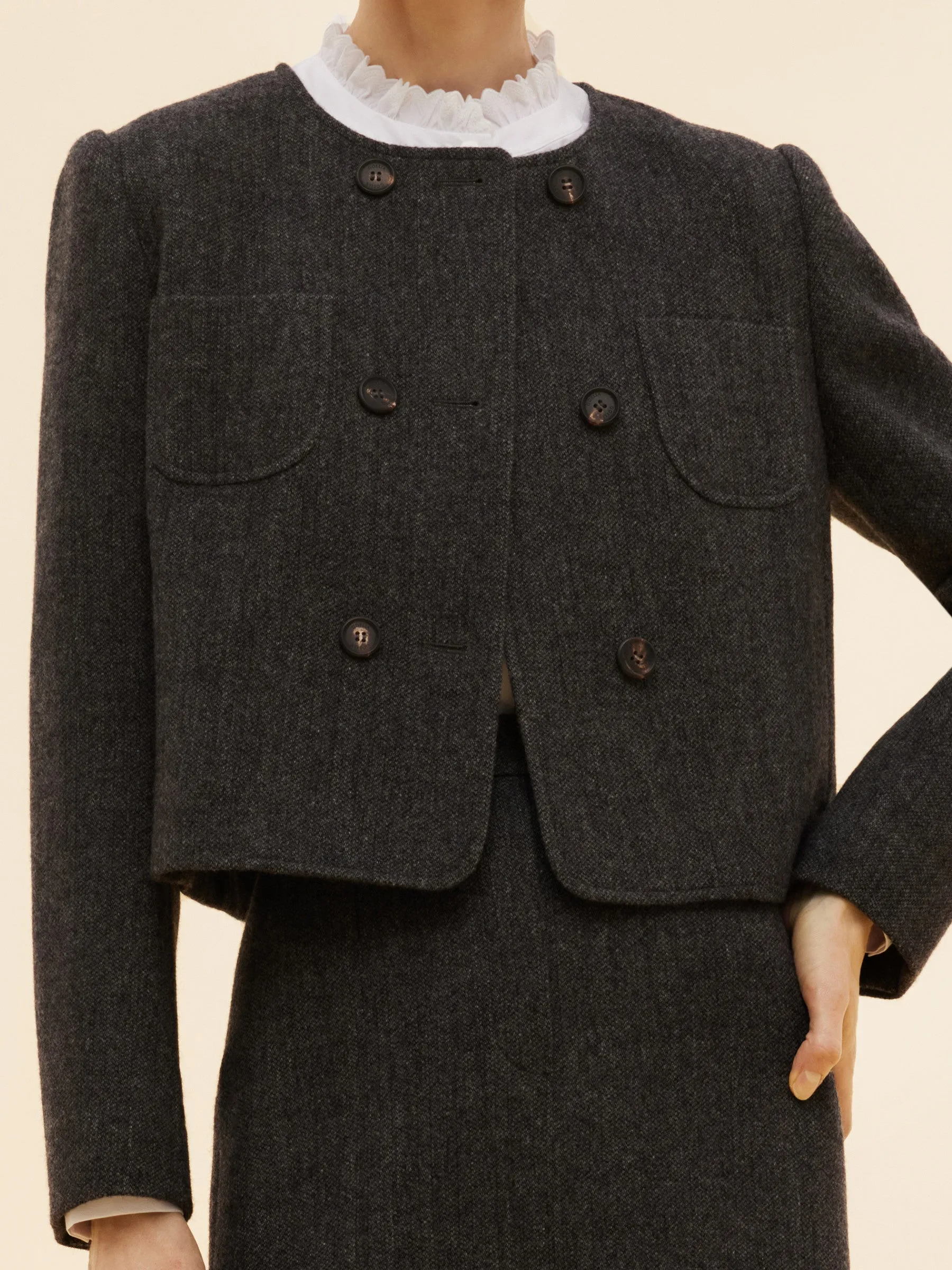 100% Washable Wool Double Breasted Women Crop Jacket sold by Goelia product image thumbnail 5