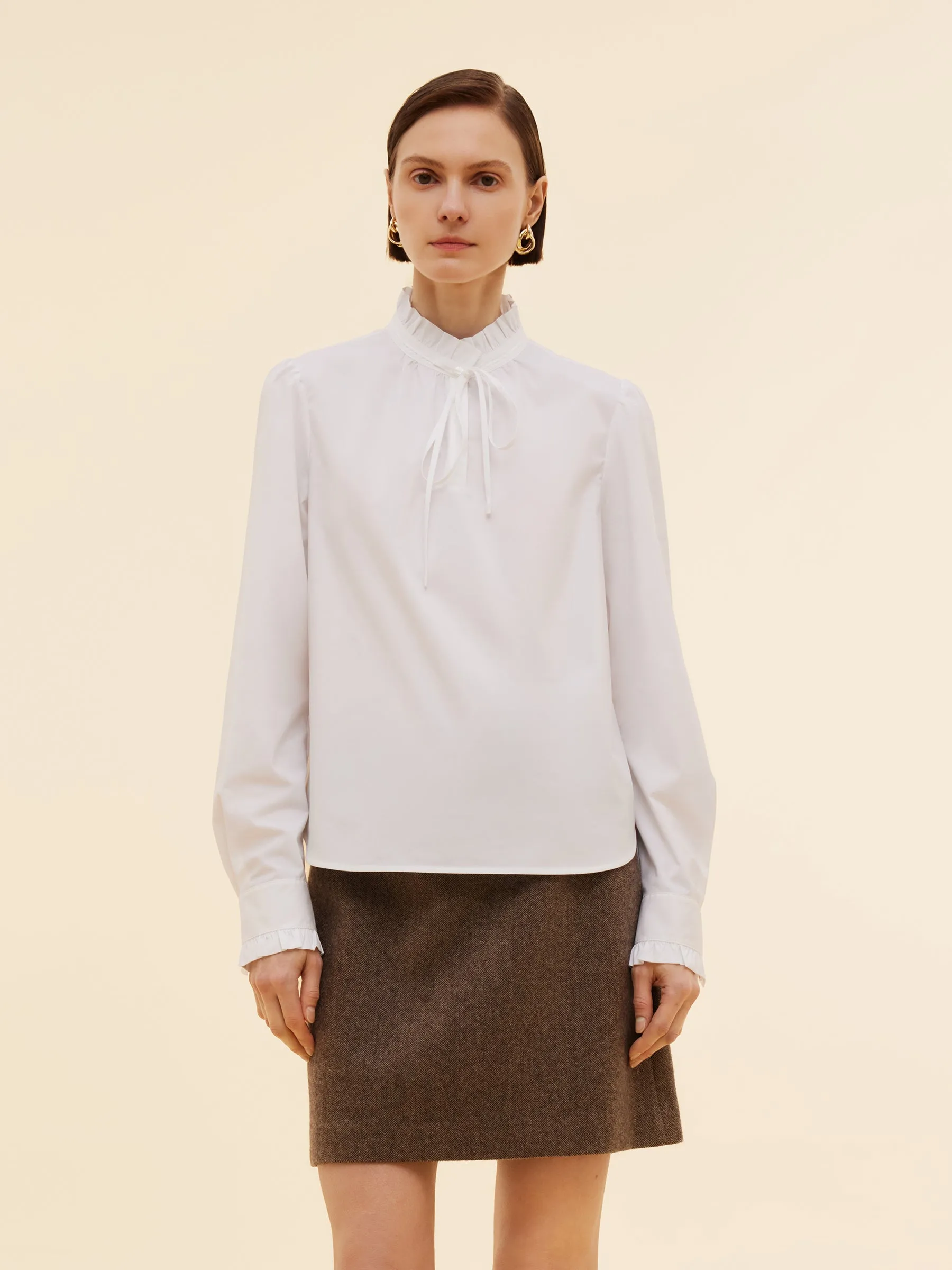 Ruffle Neckline Women Puff Long Sleeve Blouse sold by Goelia product image thumbnail 3