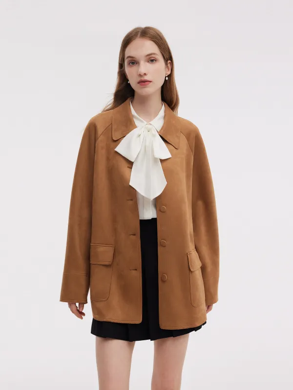 Faux Suede Women Button Up Jacket sold by Goelia