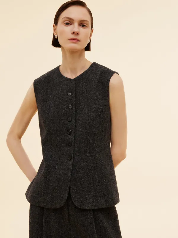 100% Washable Wool Women Button Down Vest sold by Goelia