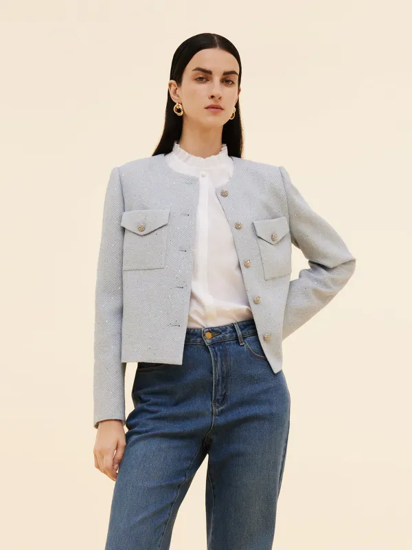 [Preview] Tweed Sequins Women Crop Jacket sold by Goelia