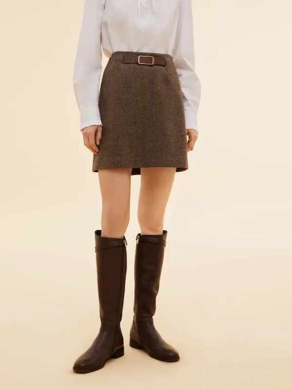 100% Washable Wool Women A-Line Skirt With Leather Belt sold by Goelia