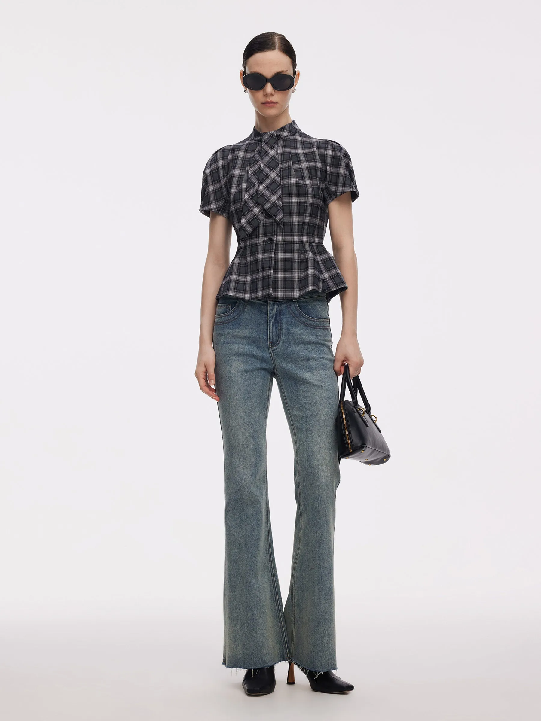 Plaid Ribbon Tie Women Flare Hem Top sold by Goelia product image thumbnail 5
