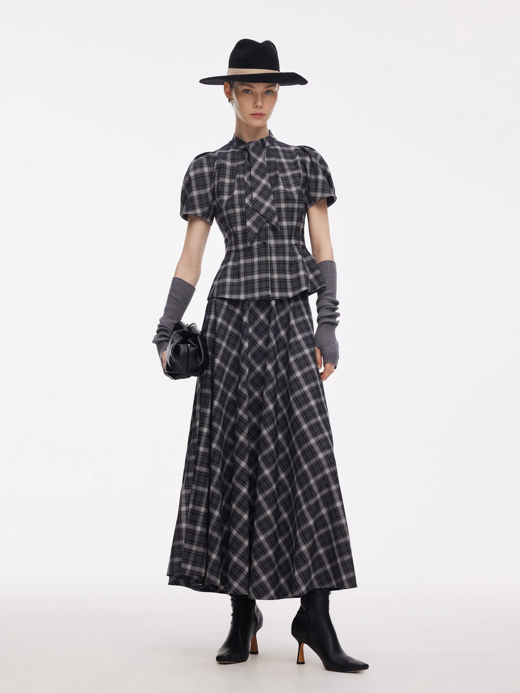Plaid Ribbon Tie Women Flare Hem Top sold by Goelia product image thumbnail 4