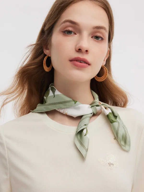 100% Mulberry Silk Rose Print Women Scarf sold by Goelia