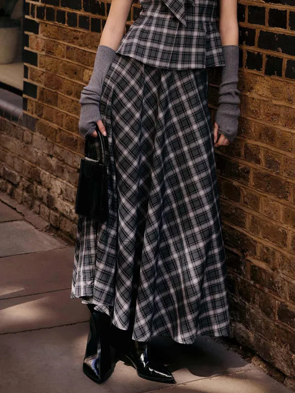 Plaid Women A-Line Skirt With Scrunchie sold by Goelia