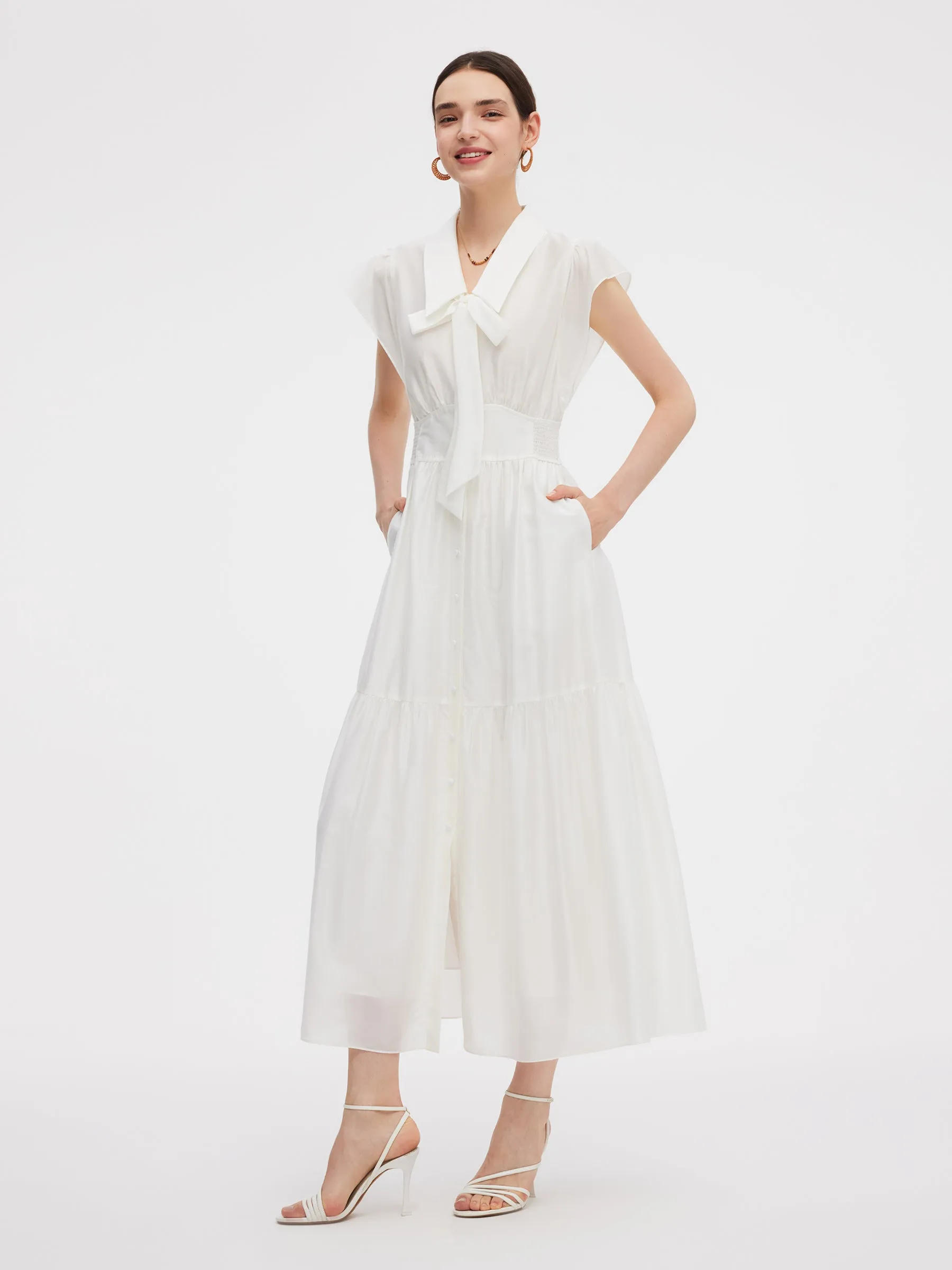 Tencel Blend Women Cap Sleeve Maxi Dress With Ribbon sold by Goelia product image thumbnail 2