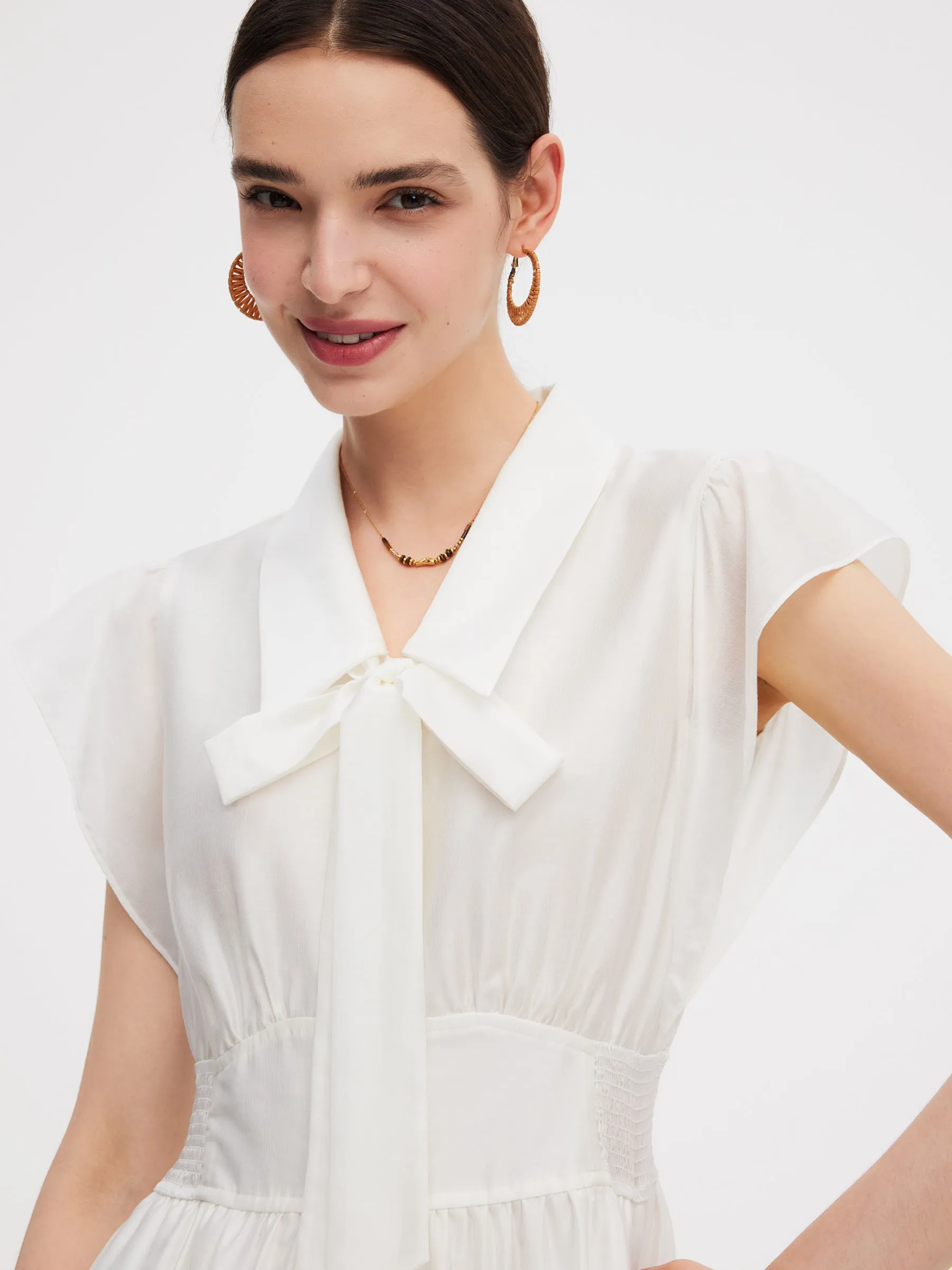 Tencel Blend Women Cap Sleeve Maxi Dress With Ribbon sold by Goelia product image thumbnail 5