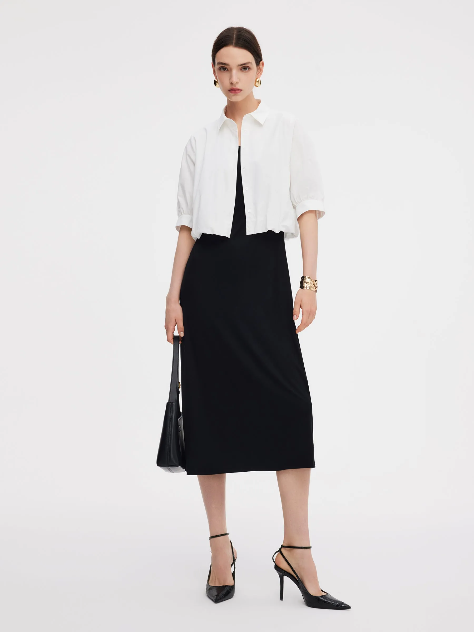 100% Cotton Shirt And Sleeveless Midi Dress Two-Piece Set sold by Goelia