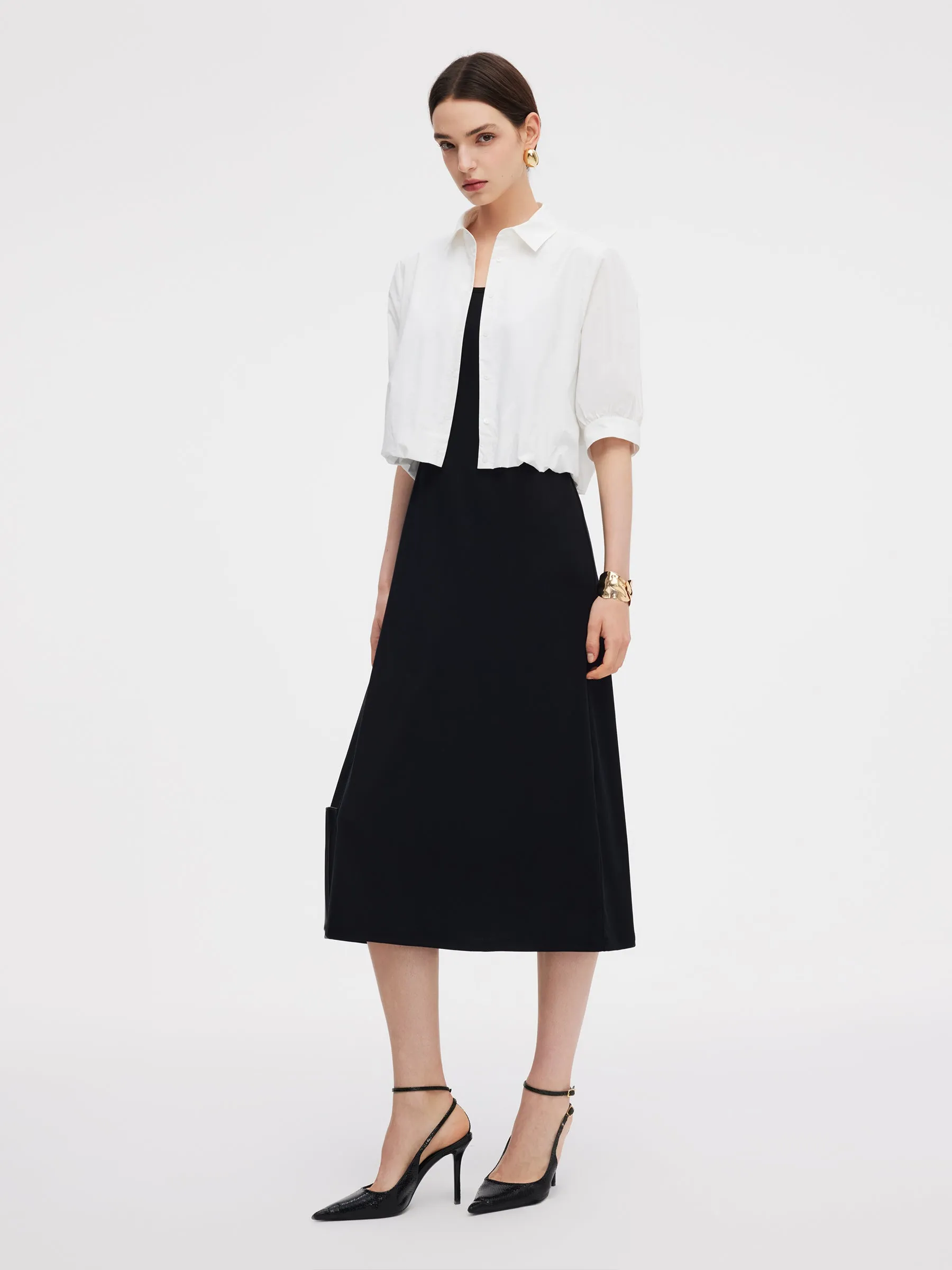 100% Cotton Shirt And Sleeveless Midi Dress Two-Piece Set sold by Goelia product image thumbnail 2