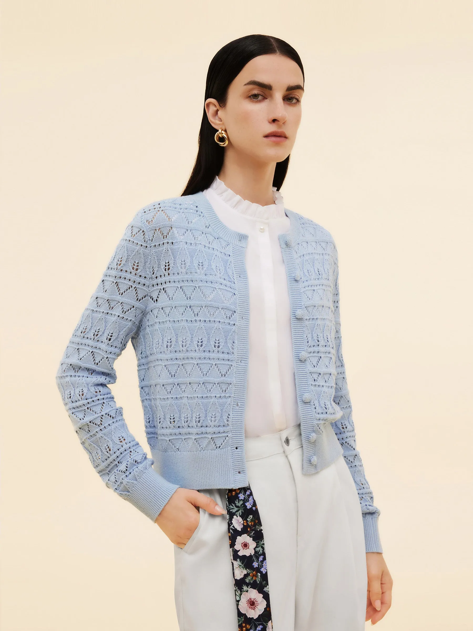 Cotton Openwork Women Round Neck Cardigan sold by Goelia product image thumbnail 5