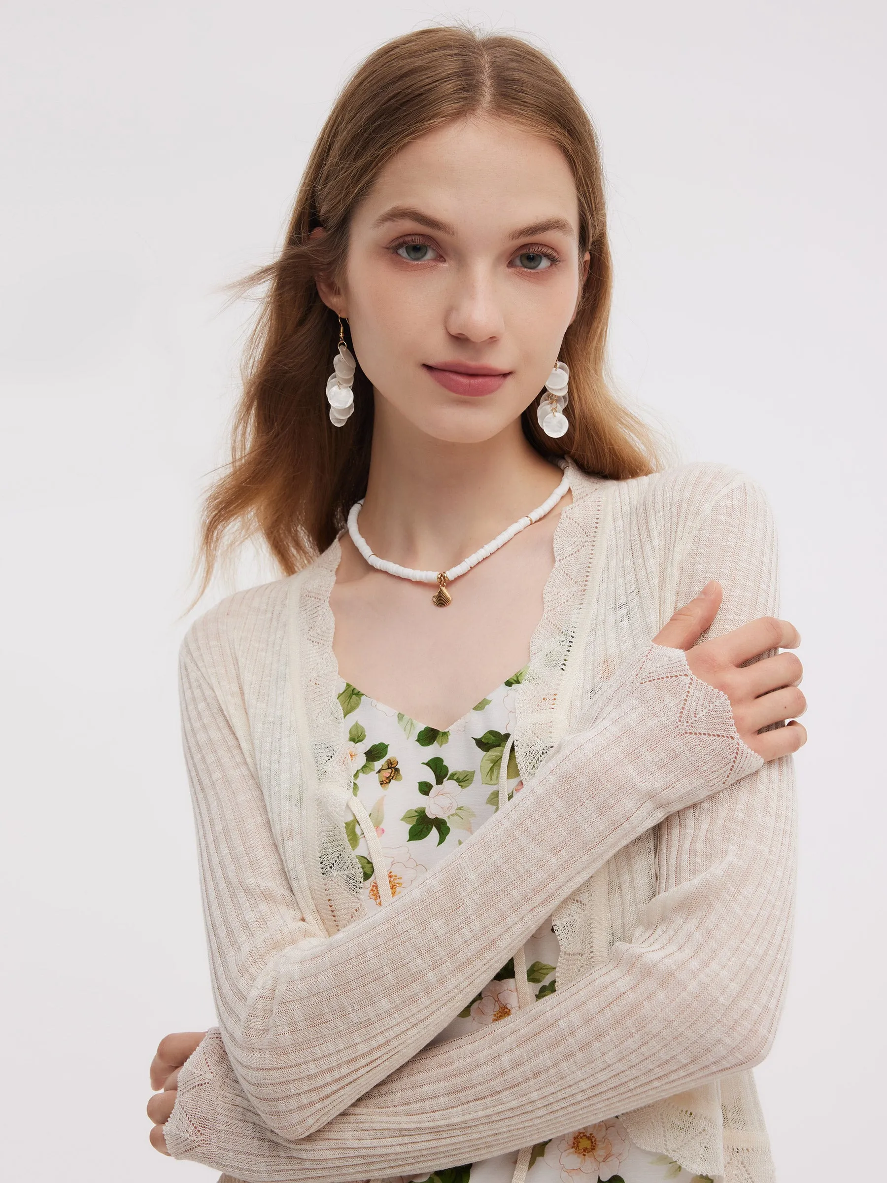 Wavy Trim Tie Front Women Cardigan sold by Goelia product image thumbnail 5