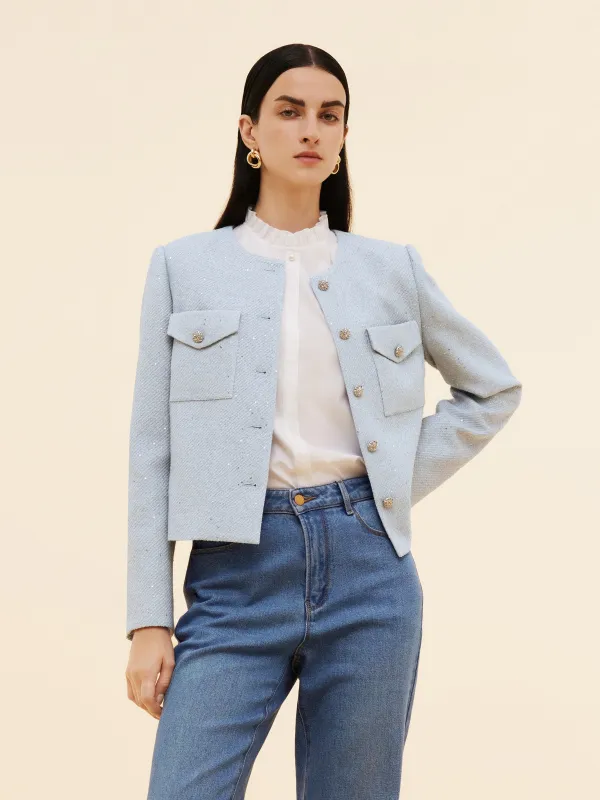 Acetate Blend Sequins Women Crop Jacket made by Goelia