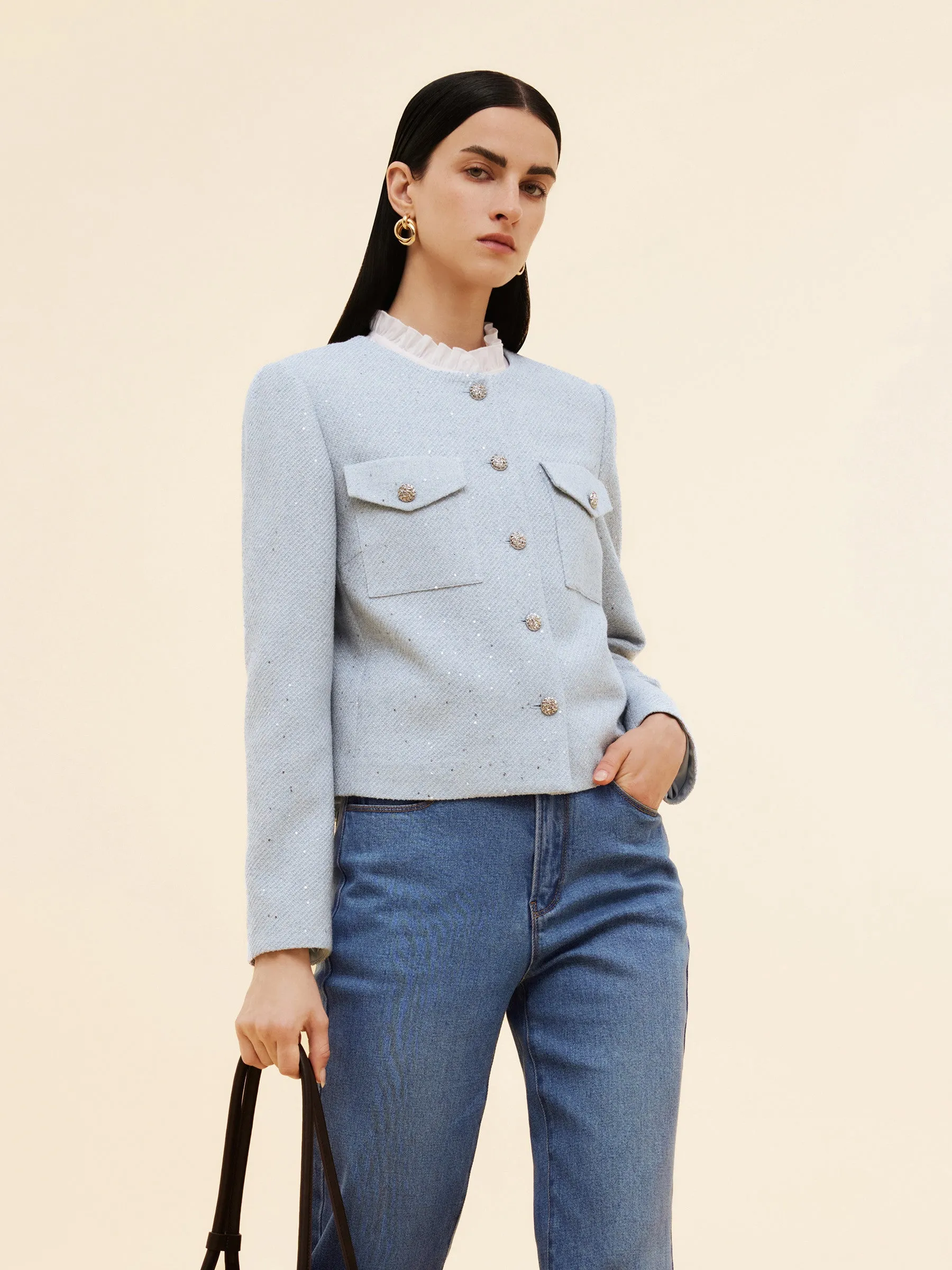 Acetate Blend Sequins Women Crop Jacket sold by Goelia product image thumbnail 4