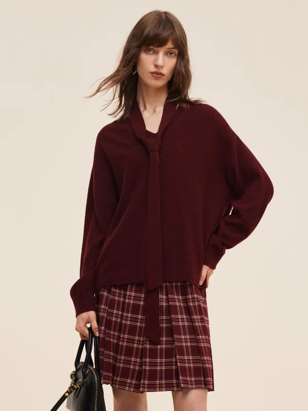 Pre-Order [Preview] Wool Blend Women V-Neck Knit Top With Ribbon sold by Goelia