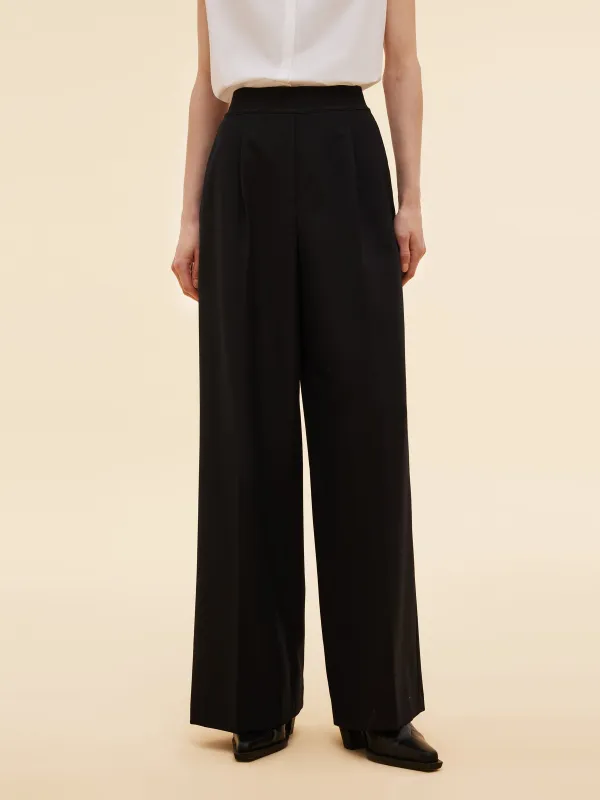 [Preview] Wool Blend Elastic Waist Women Straight Wide Leg Pants sold by Goelia
