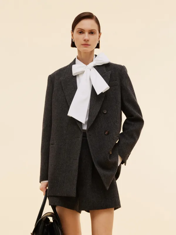 100% Washable Wool Notched Collar Women Blazer sold by Goelia