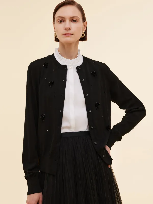 [Preview] Worsted Wool Blend Women Beaded Cardigan sold by Goelia