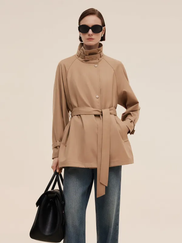 [Preview] 100% Worsted Wool Women Wrap Trench Coat With Sleeves And Collar Loops sold by Goelia