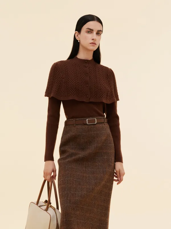 [Preview] Lyocell Blend V-Neck Knit Top And Cape Two-Piece Set sold by Goelia